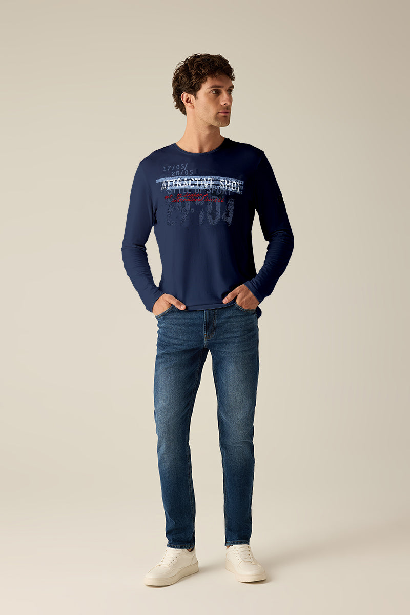 Long-sleeved crew neck shirt – statement print