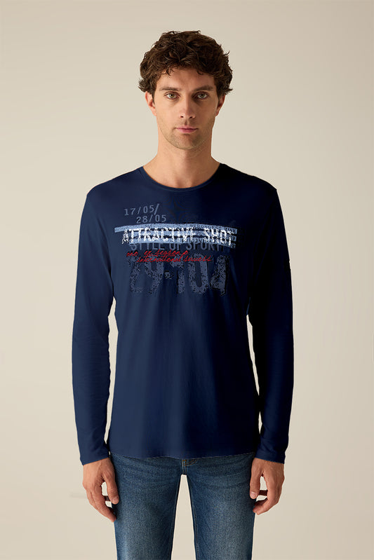 Modern & Maskuline Herren Langarm-T-Shirt in Navy