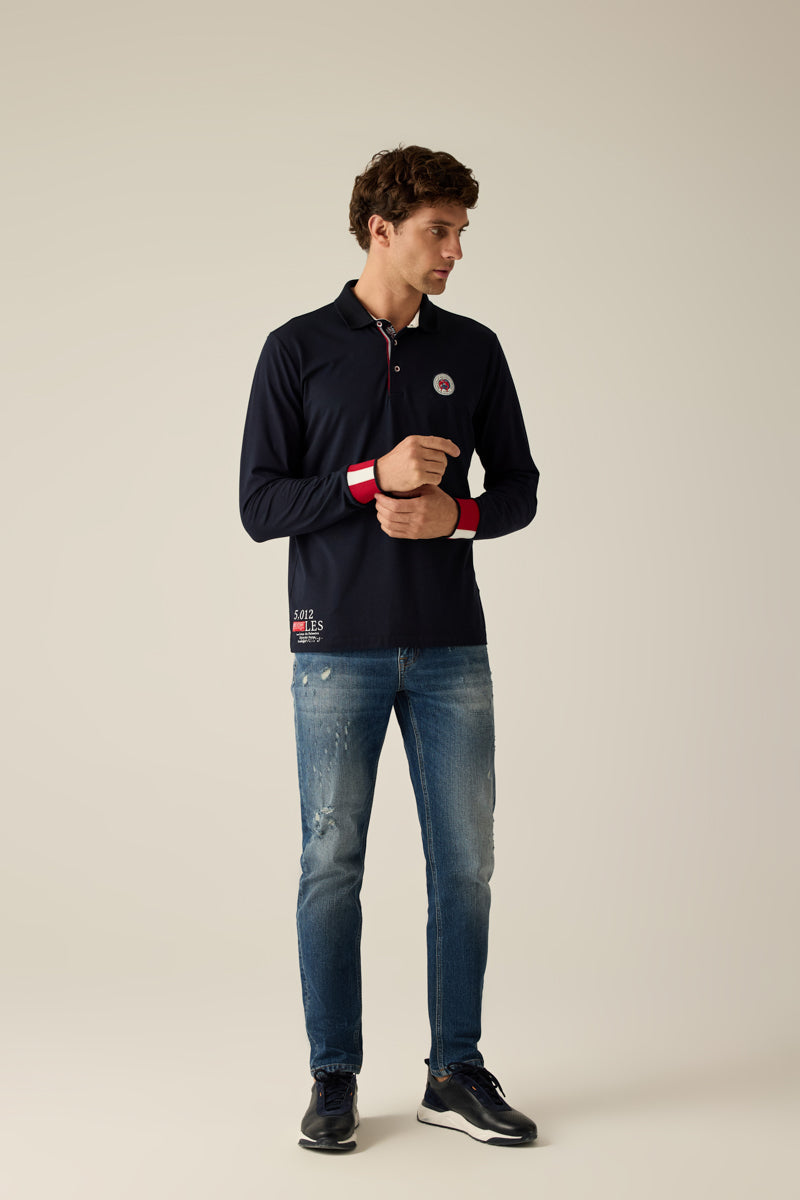 Men's navy polo shirt with long sleeves