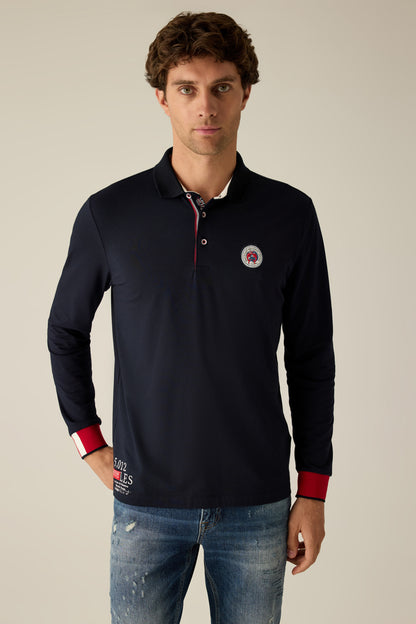 Men's navy polo shirt with long sleeves