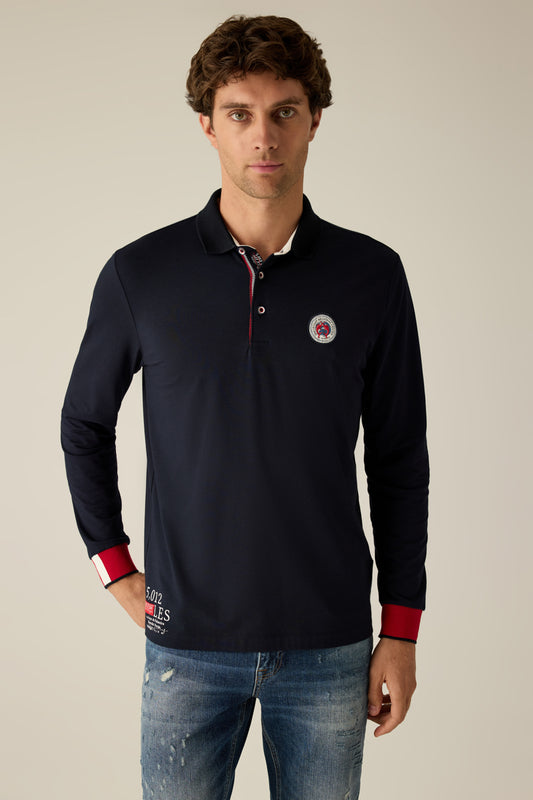 Men's navy polo shirt with long sleeves