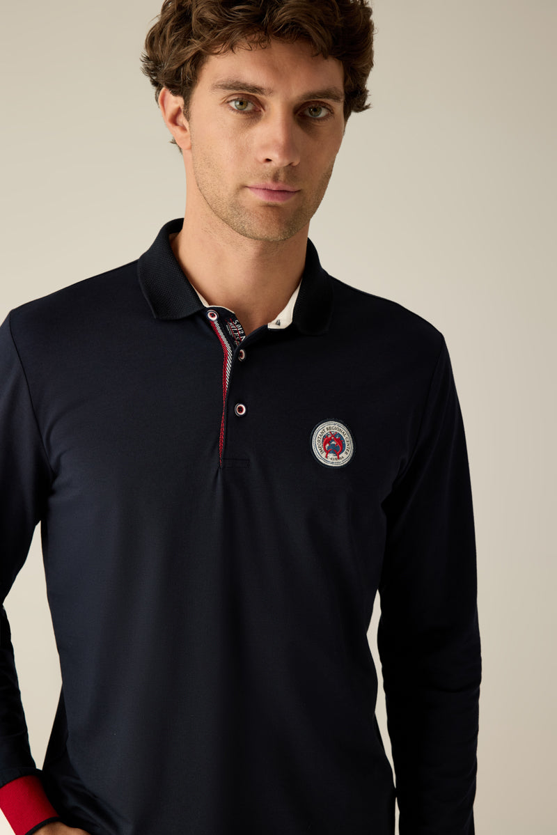 Men's navy polo shirt with long sleeves
