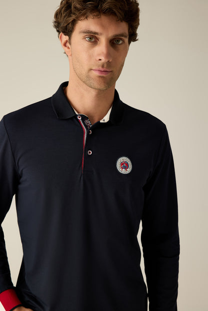 Men's navy polo shirt with long sleeves