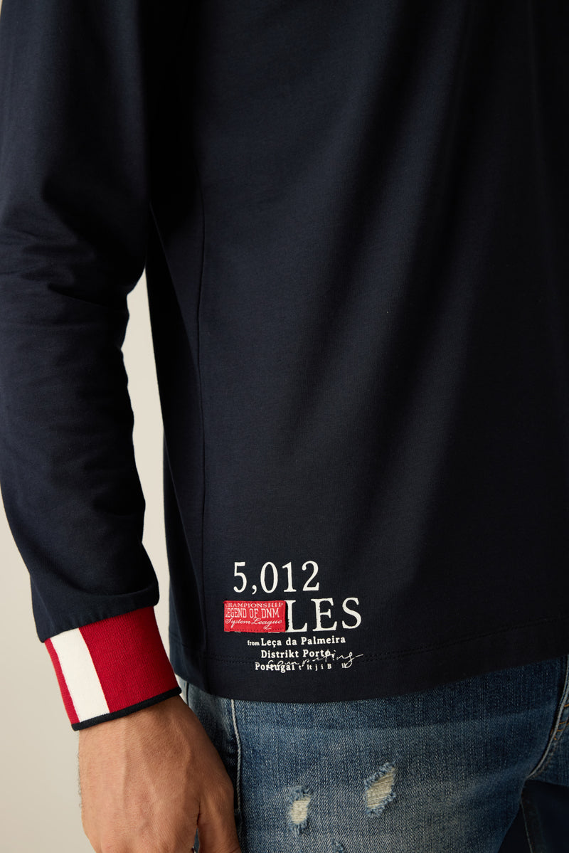 Men's navy polo shirt with long sleeves
