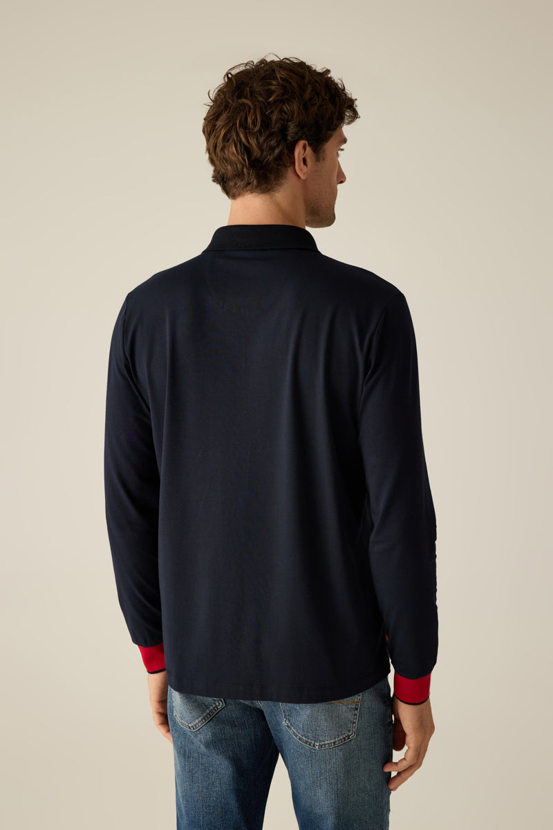 Men's navy polo shirt with long sleeves
