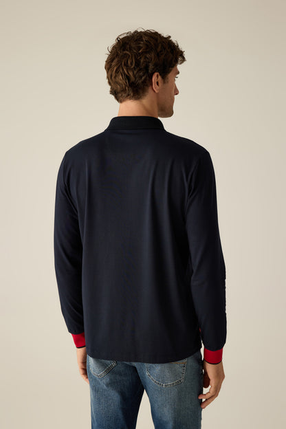 Men's navy polo shirt with long sleeves