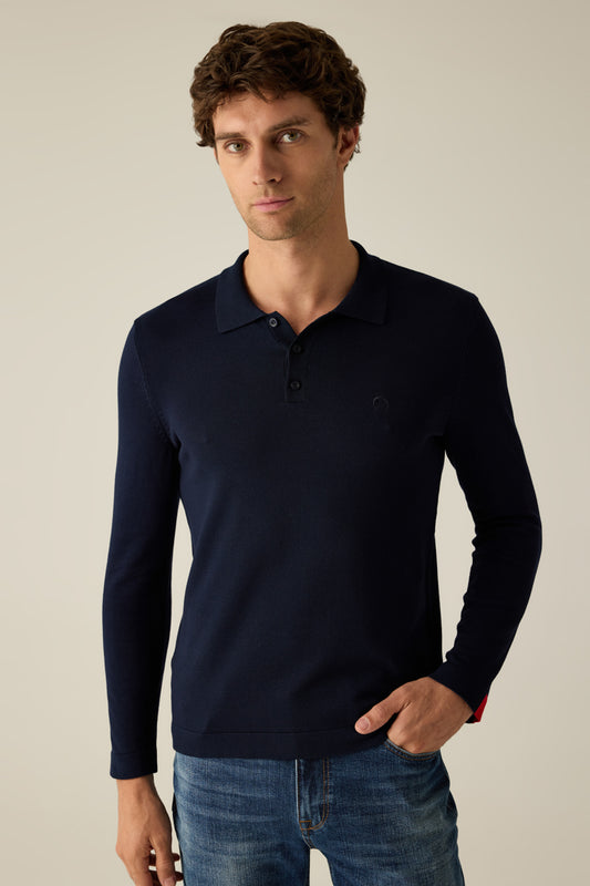 Herren Strickpolo navy
