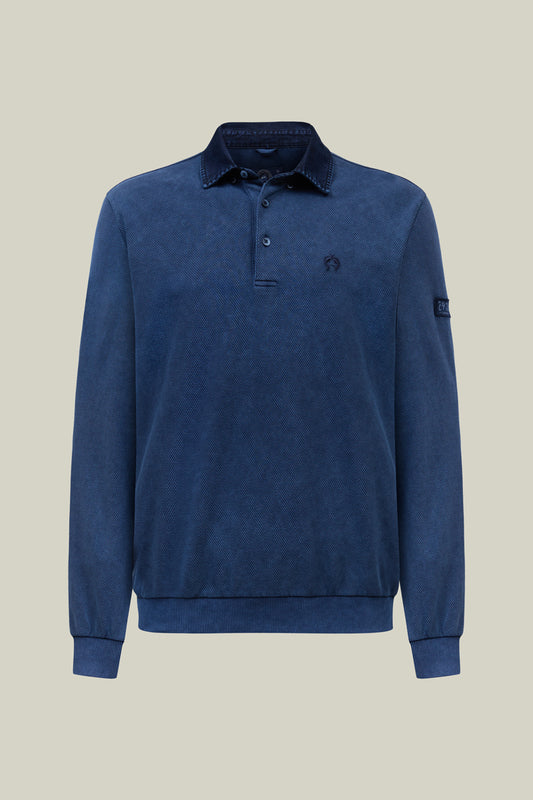 Men's indigo sweat with polo collar