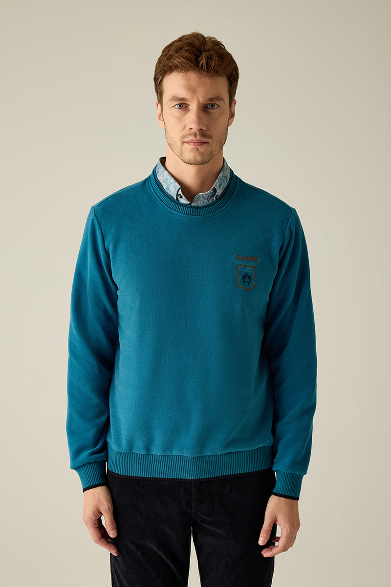 Herren-Sweatpullover – Premium-Look mit Rundhals, Logostickerei und Kontrastbündchen, vielseitig für Business und Freizeit.
