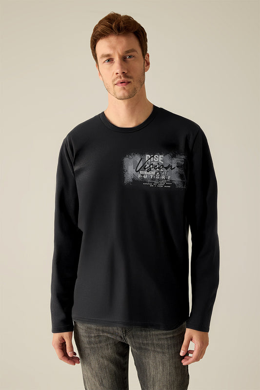 Herren Langarmshirt in Black mit Print „Rise & Vision“ – modern & urban