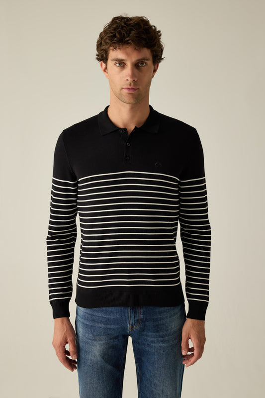 Herren Strickpullover Black mit Streifen