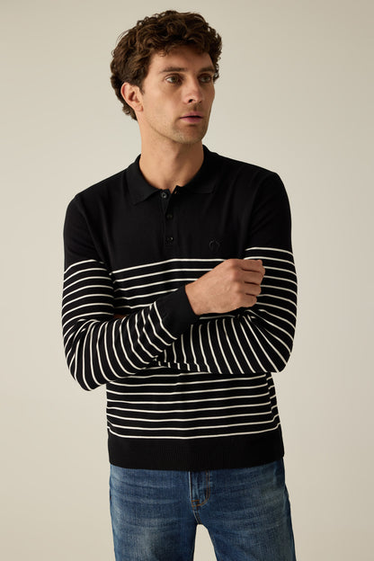 Herren Strickpullover Black mit Streifen