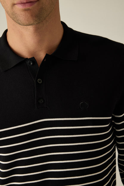 Herren Strickpullover Black mit Streifen