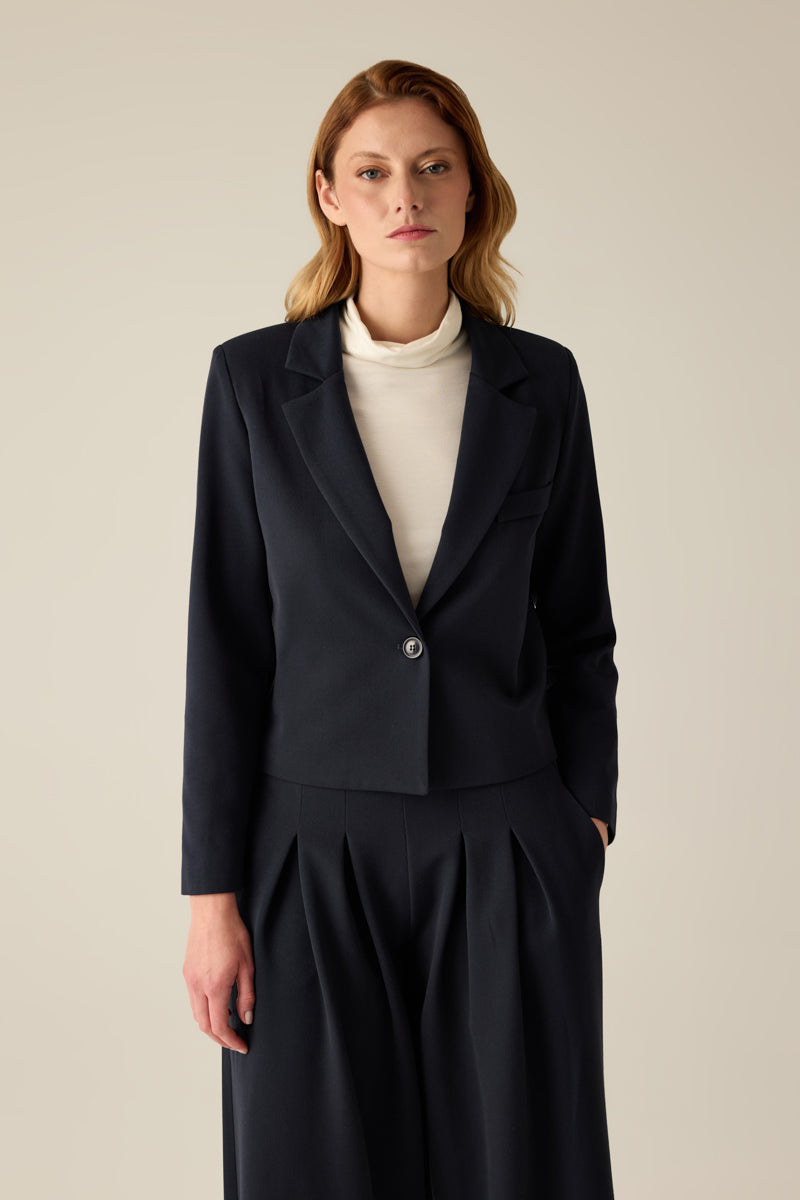 Damen Blazer Modern Fit – Kurz Geschnitten Navy