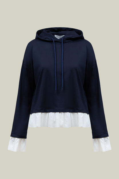 Damen Hoodie mit Rüschen-Detail – Navy Casual Fit