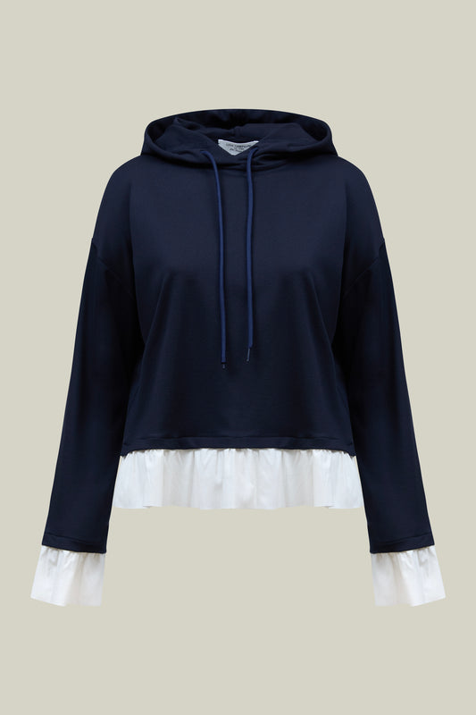 Damen Hoodie mit Rüschen-Detail – Navy Casual Fit