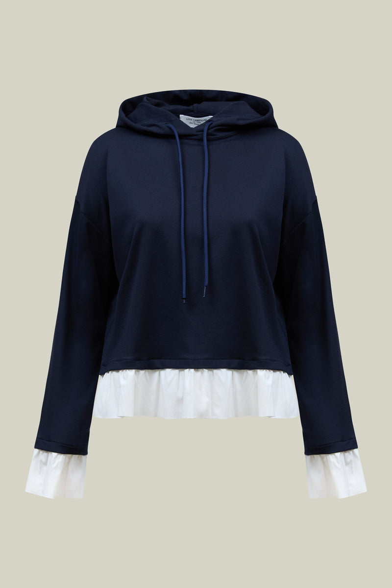 Damen Hoodie mit Rüschen-Detail – Navy Casual Fit