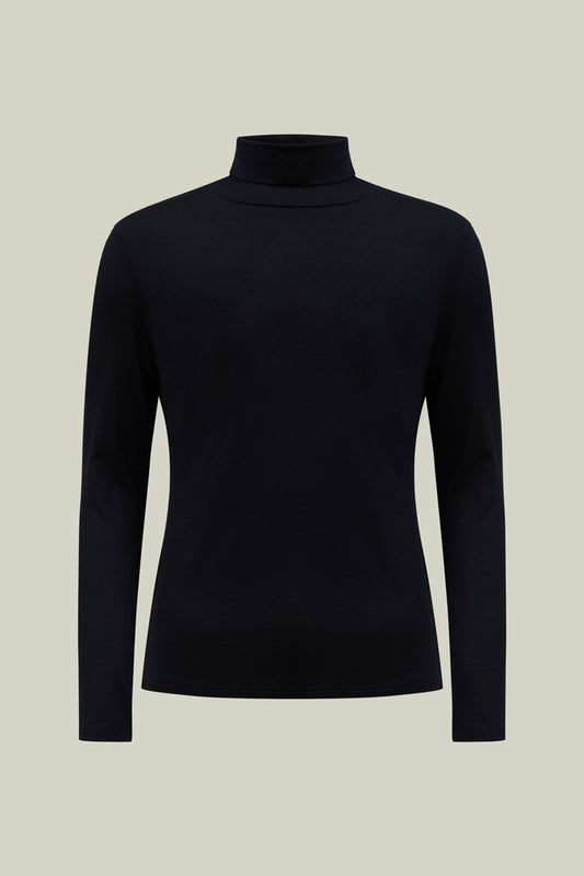 Damen Langarmshirt Black – Rollkragen Basic Top