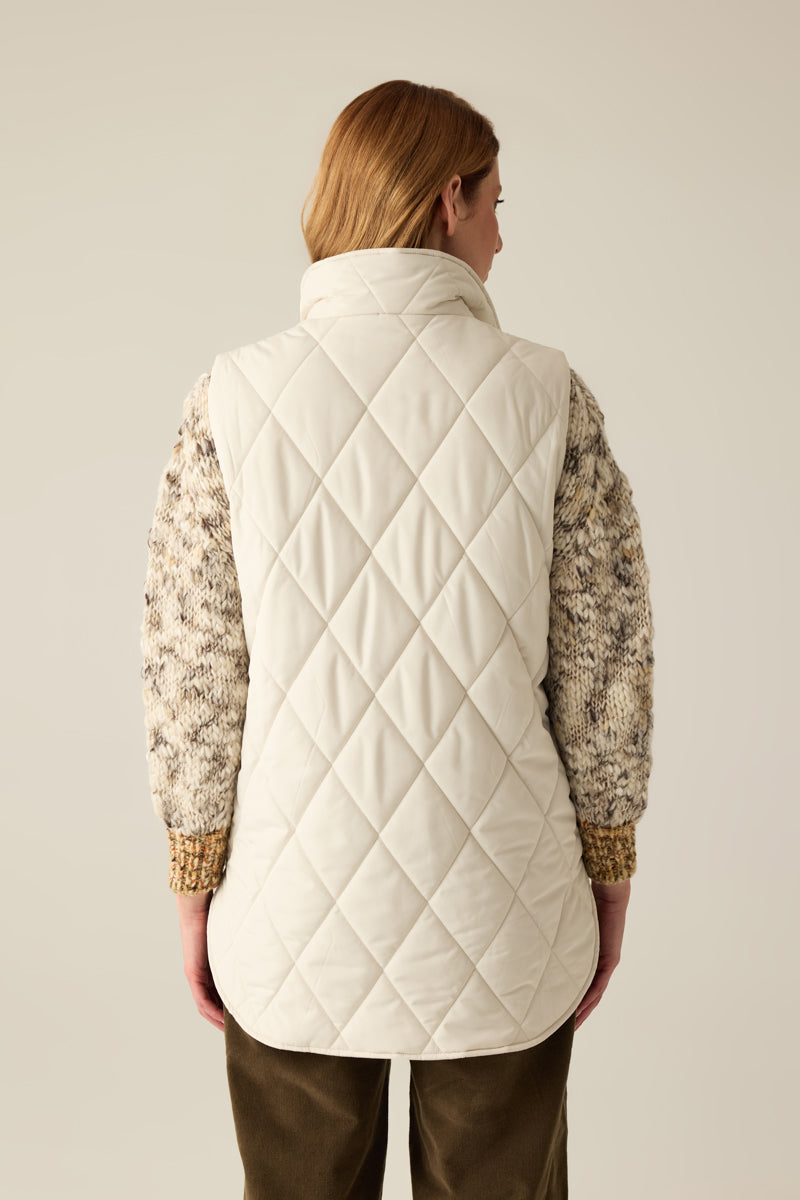 Women's quilted vest with buttons in cream