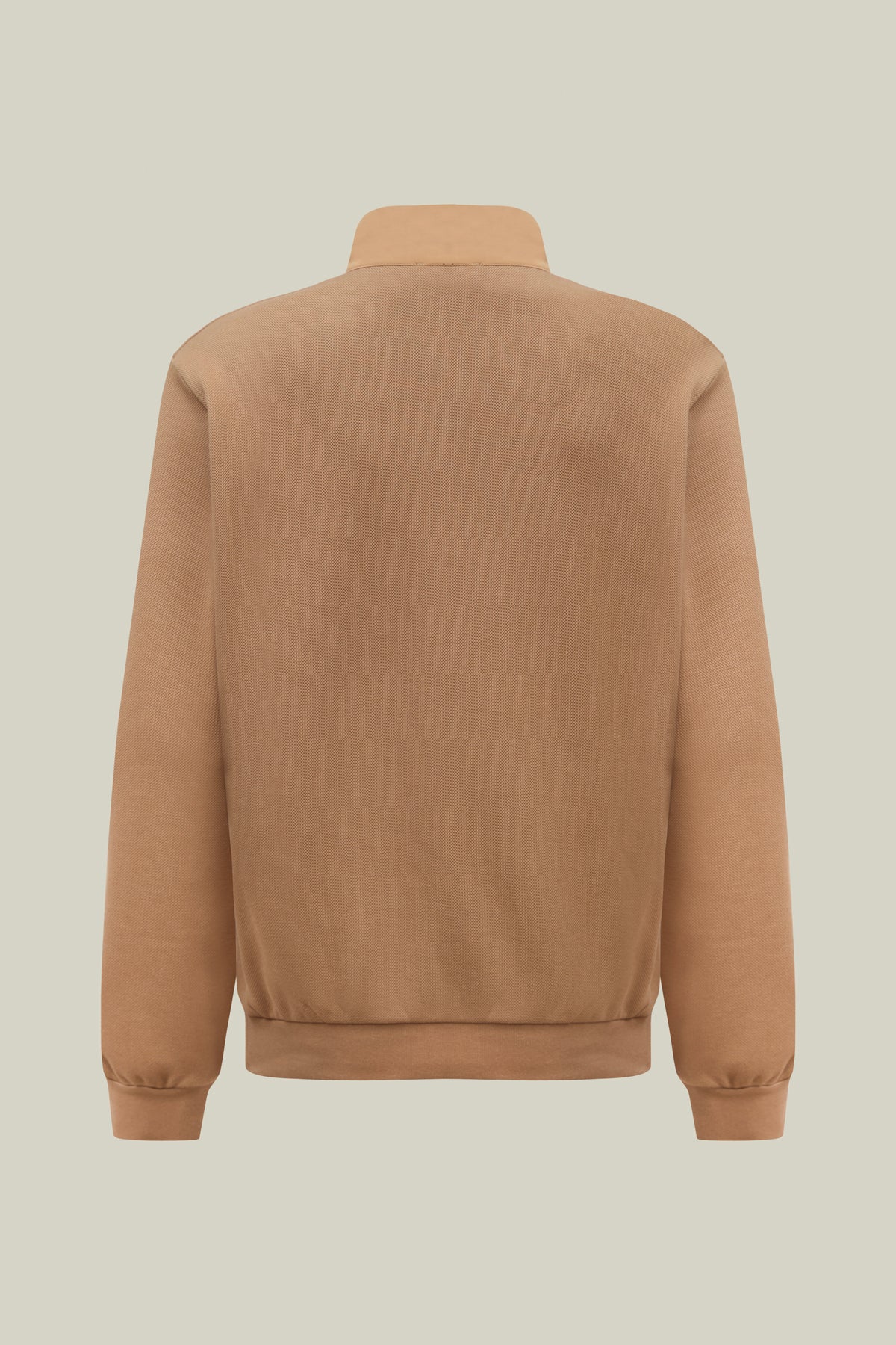 Maskulines Sweatshirt im Piqu -Strick mit Zipper – sportiv, edel und in Camel oder Schwarz erhältlich.