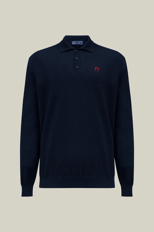 Men's sweater with polo collar in navy