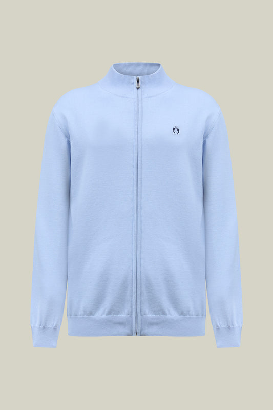 Fine knit cardigan with zipper – Blue