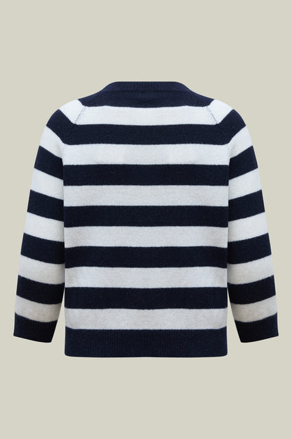 Damen Strickjacke – Navy-White Gestreift