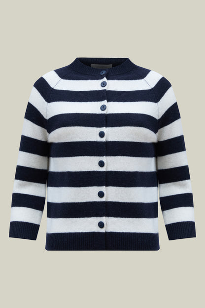 Damen Strickjacke – Navy-White Gestreift