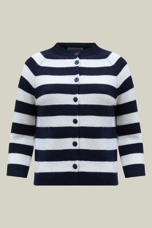 Women's Cardigan – Navy-White Striped