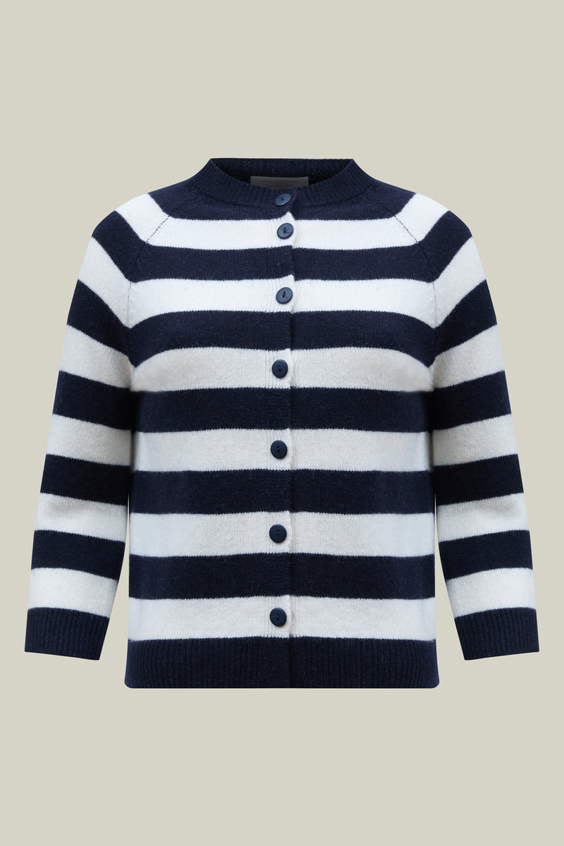 Damen Strickjacke – Navy-White Gestreift