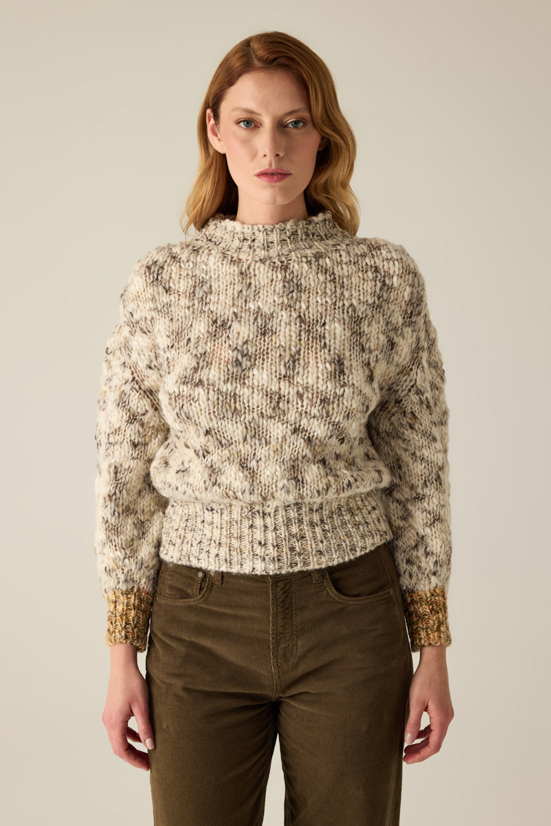 Damen-Strickpullover in Multicolor mit großmaschigem Strick & Kontrastbündchen – modern & elegant.