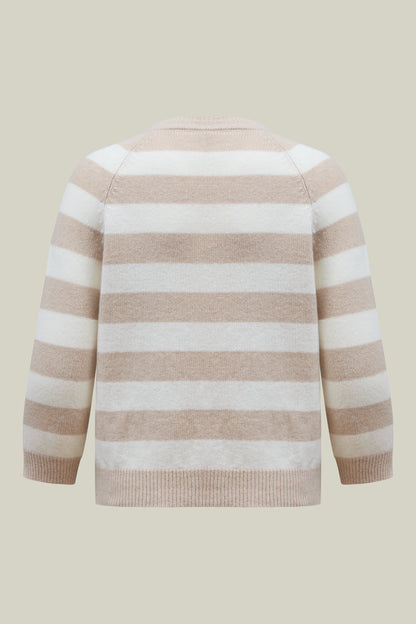 Striped ladies cardigan in beige and white