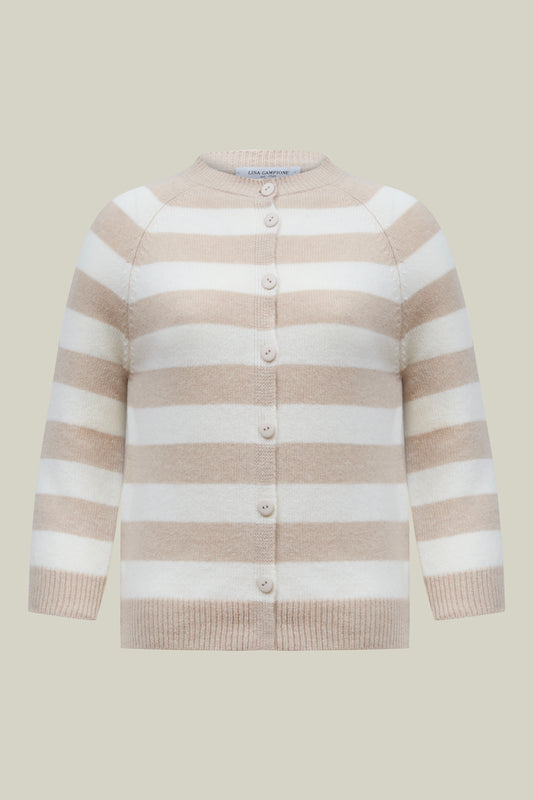 Striped ladies cardigan in beige and white