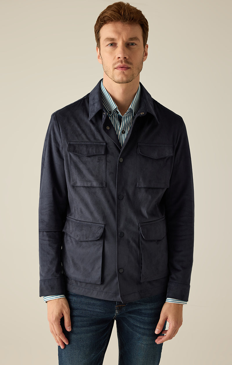 Herren Safarijacke Navy – Veloursleder-Optik