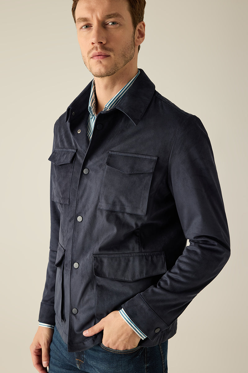Herren Safarijacke Navy – Veloursleder-Optik
