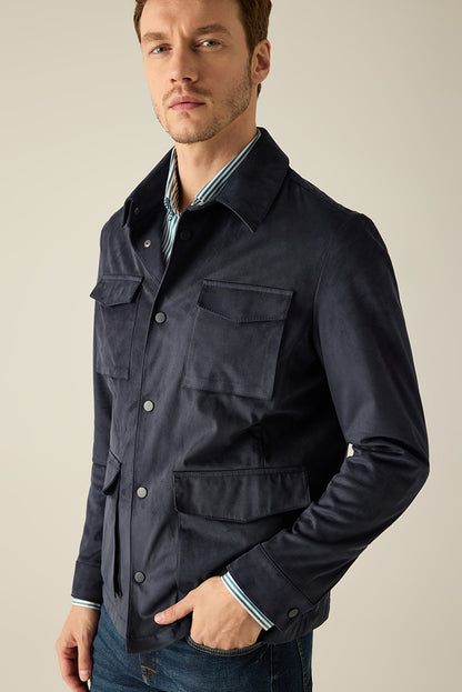 Herren Safarijacke Navy – Veloursleder-Optik