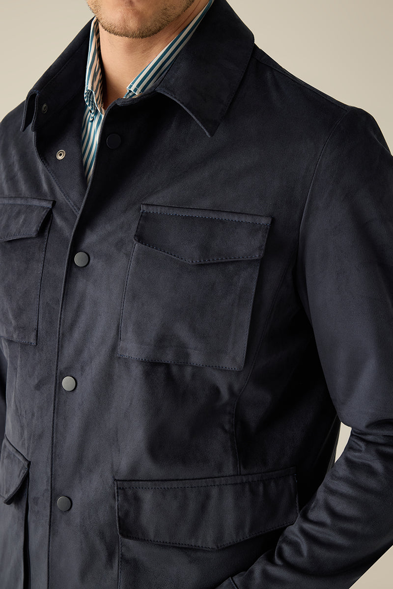 Herren Safarijacke Navy – Veloursleder-Optik