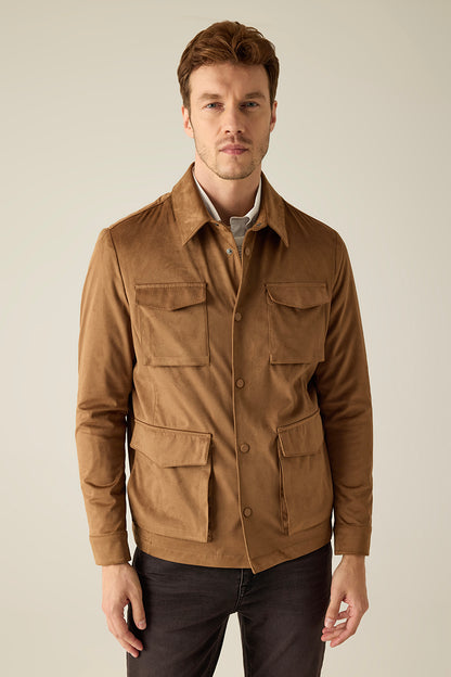 Men's safari jacket camel brown – suede look