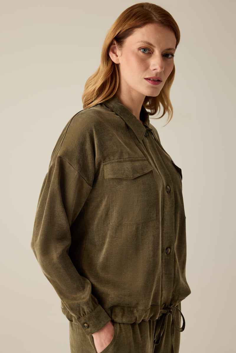 Women's elegant khaki blouse with button placket