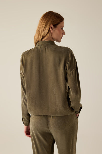 Women's elegant khaki blouse with button placket