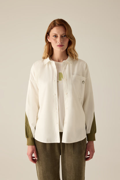 Damen Bluse Zweifarbig – Creme & Khaki