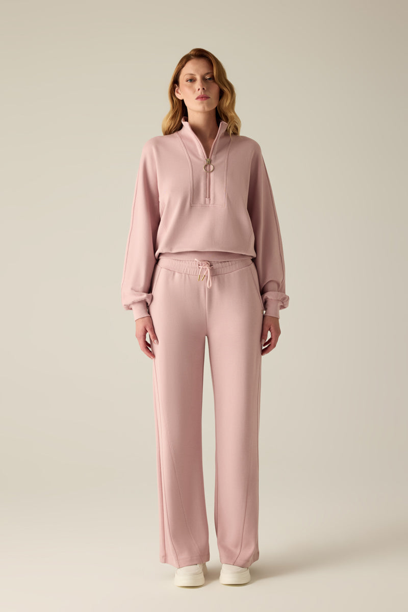 Women's Sweatshirt Pink – Half Zip with Stand-Up Collar
