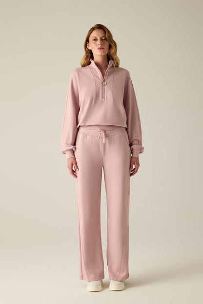 Women's Sweatshirt Pink – Half Zip with Stand-Up Collar