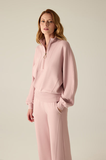 Women's Sweatshirt Pink – Half Zip with Stand-Up Collar