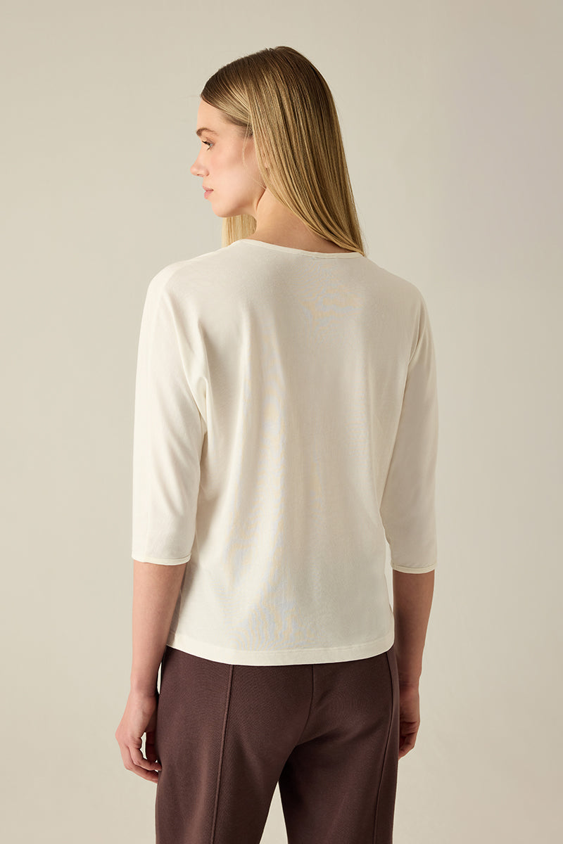 Damen T-Shirt Creme – Floraler Print & Gold Detail