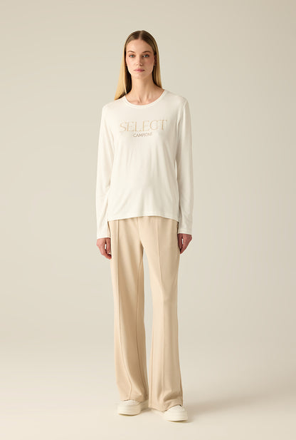 Cremefarbene Damenbluse mit Logo-Stickerei