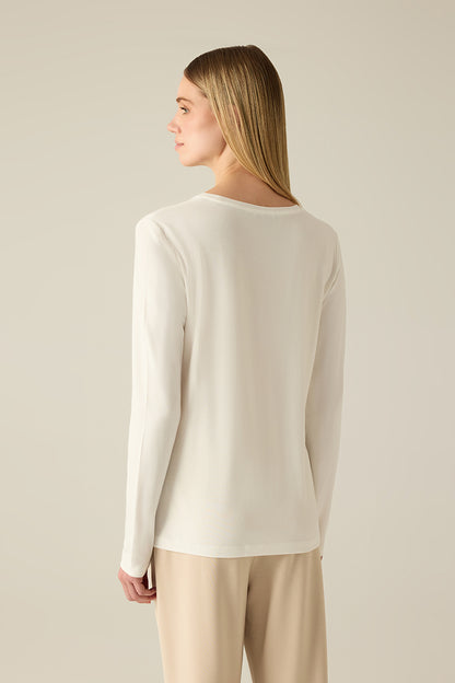 Cremefarbene Damenbluse mit Logo-Stickerei