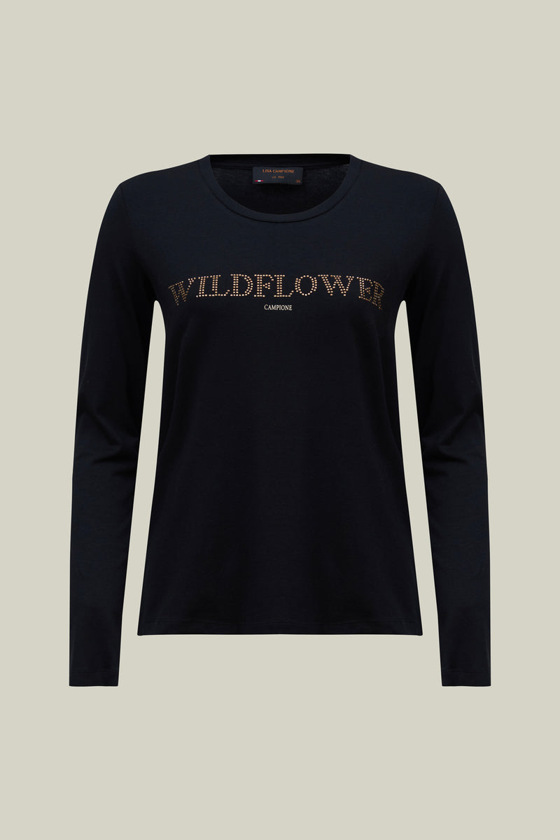 Wildflower yazılı uzun kollu gömlek – Siyah