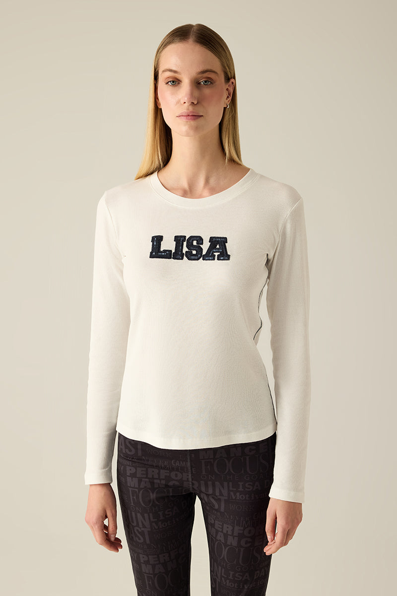 Langarmshirt aus Ripp-Jersey mit Rundhals & Pailletten-Stickerei – ideal für jeden Anlass.