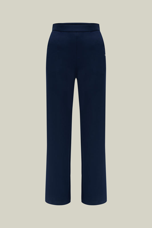 Women's Fabric Trousers, Navy, Elegant, Straight Leg